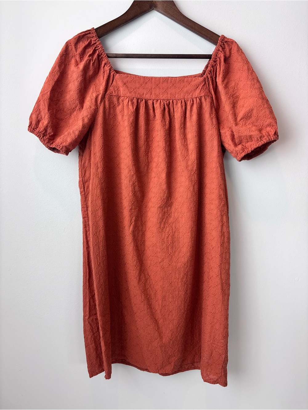 LOFT Terracotta Puff-Sleeve Midi Dress
